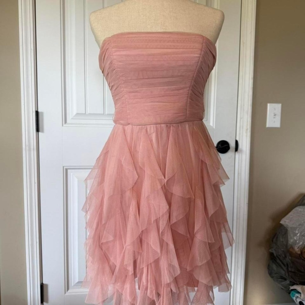 i.m. Dress Pink Strapless Ruched‎ Tulle Ruffle Tiered Party Mini Dress Size 9